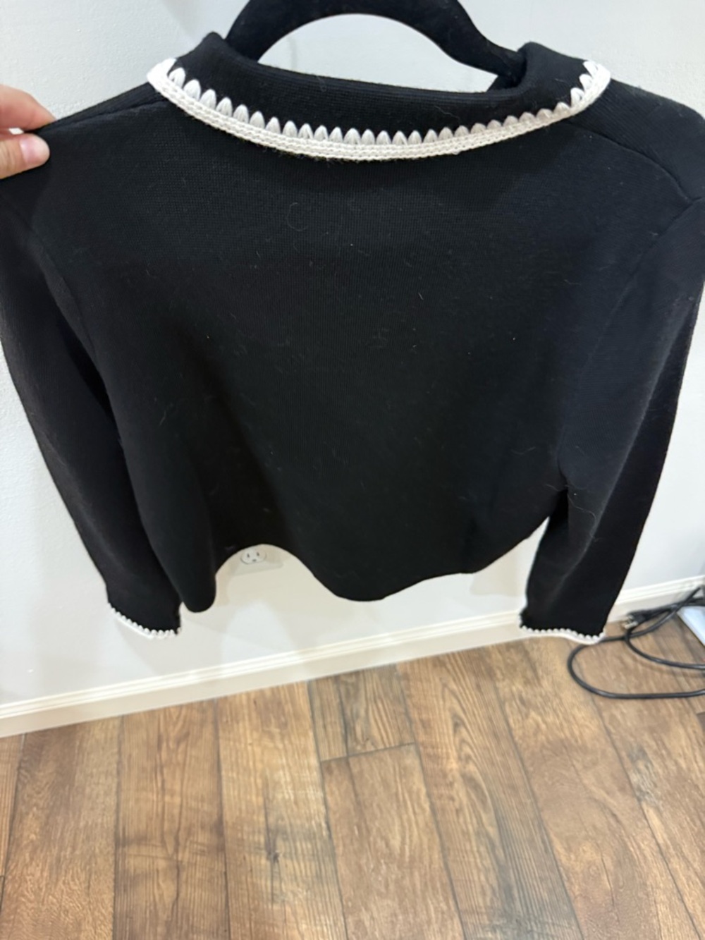 Sezane Black Cardigan with White Trim - Picture 3 of 4